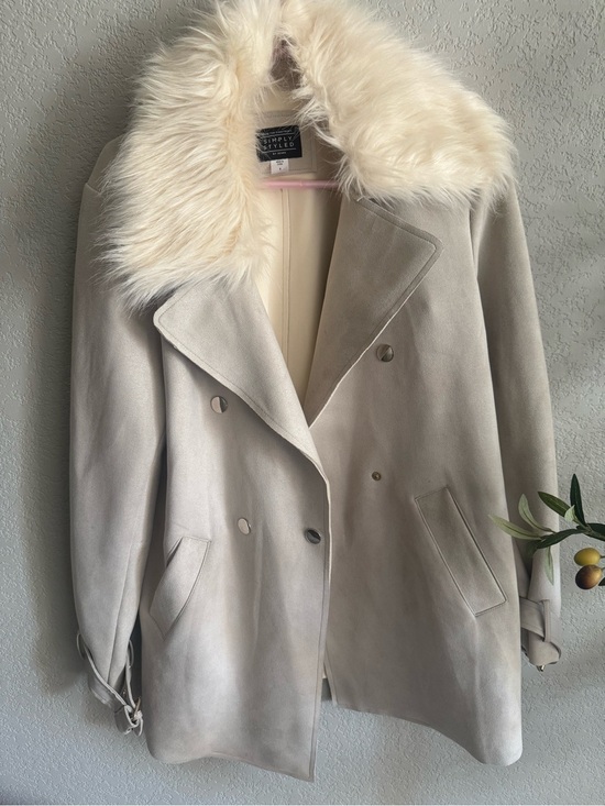 Sears Jackets & Blazers - Simply Styled by Sears Faux Suede Faux Fur Collar Peacoat light grey Size S